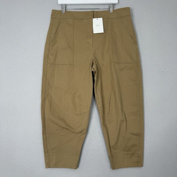 A.L.C. Womens Pants 14 Tan Coben Barrel Leg Cropped Twill Chino Khaki Utility - Picture 1 of 13